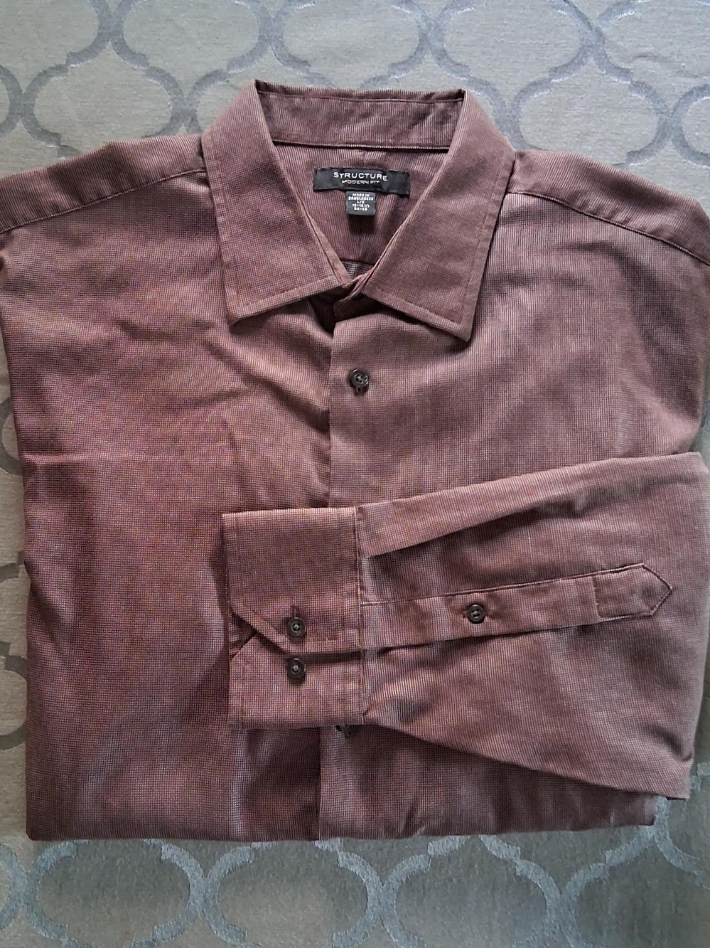 Structure Men's Modern Fit Dress Shirt Brown Micro-Pattern Size L 16-16.5